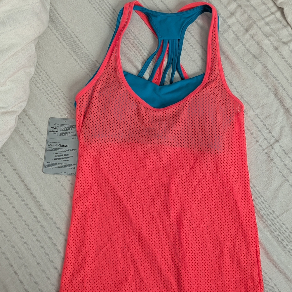 Lorna Jane Women's Coral and Teal Activewear Top Size Small